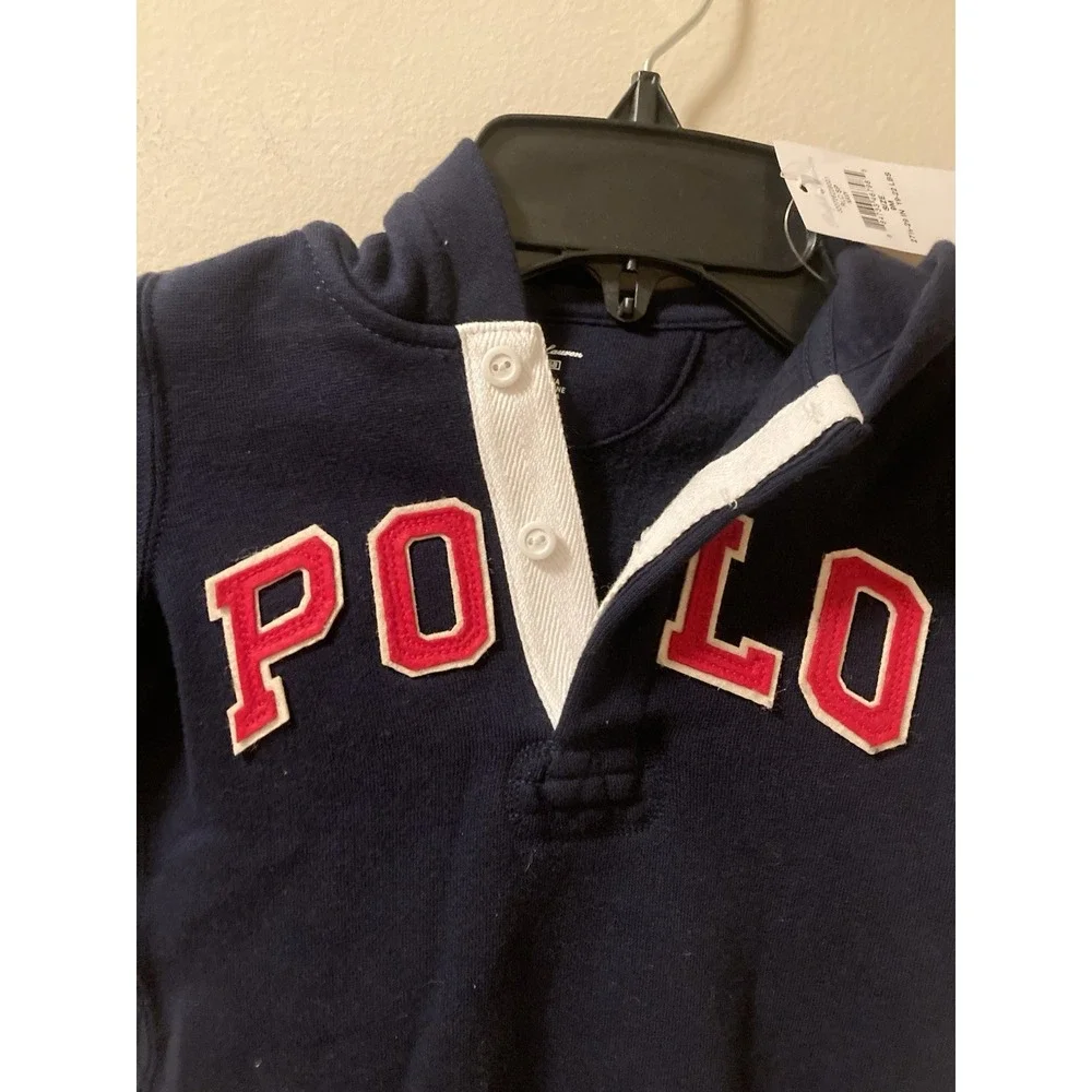 Ralph Lauren Navy Blue Polo One Piece Romper‎ Jumpsuit Baby 9m Hoodie NWT